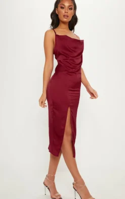 Strappy Satin Cowl Midi Dress-PrettyLittleThing Discount