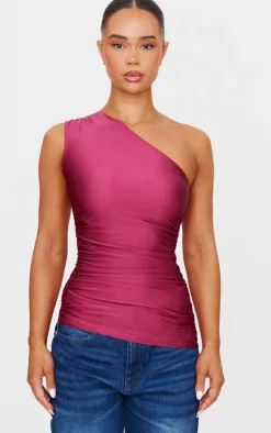 PrettyLittleThing Sleeveless Tops*Stretch Slinky Ruched Side Long Top