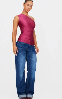 PrettyLittleThing Sleeveless Tops*Stretch Slinky Ruched Side Long Top