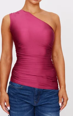 PrettyLittleThing Sleeveless Tops*Stretch Slinky Ruched Side Long Top