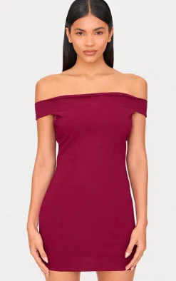 Stretch Woven Bardot Bodycon Dress-PrettyLittleThing Online