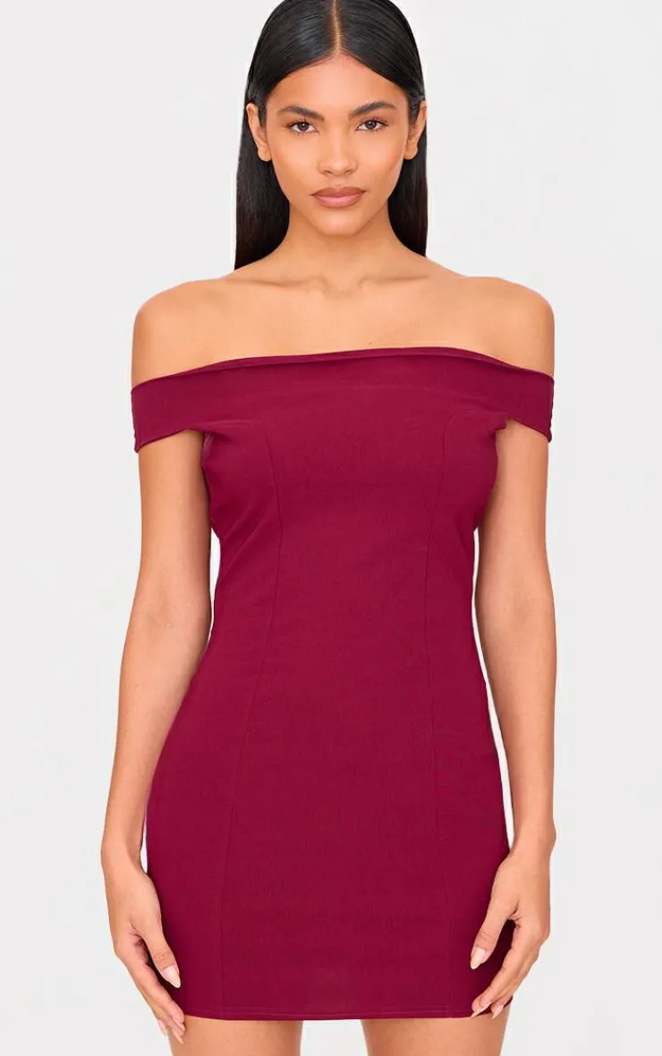 Stretch Woven Bardot Bodycon Dress-PrettyLittleThing Online