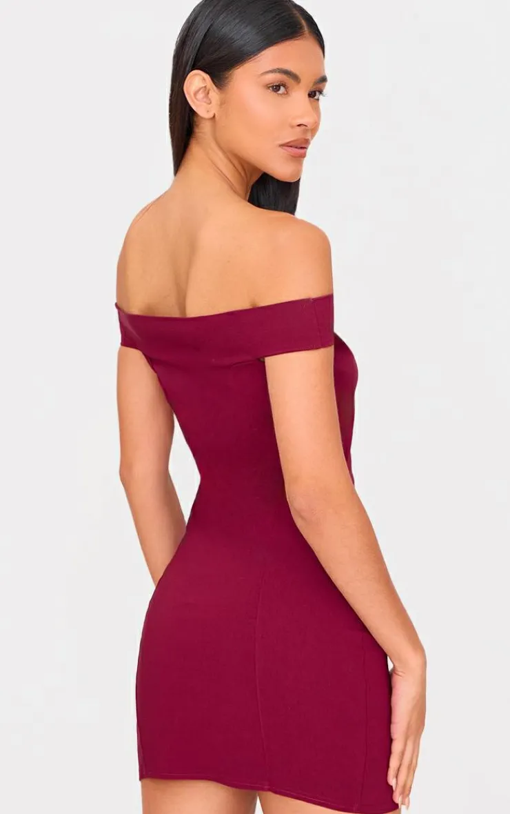 Stretch Woven Bardot Bodycon Dress-PrettyLittleThing Online