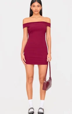 Stretch Woven Bardot Bodycon Dress-PrettyLittleThing Online