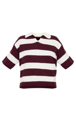 PrettyLittleThing Thanksgiving Outfits*Stripe Knit V Neck Oversized Rugby Top