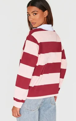 PrettyLittleThing T-Shirts*Striped Collar Detail Long Sleeve T Shirt
