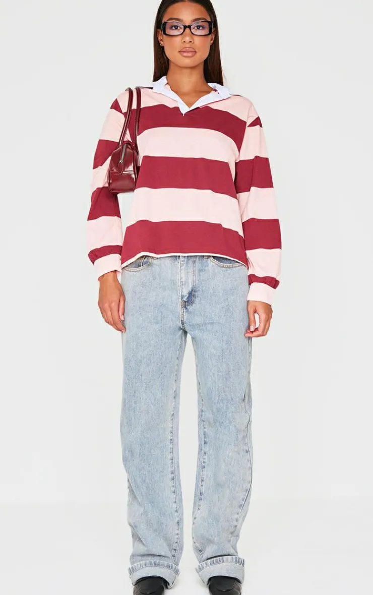 PrettyLittleThing T-Shirts*Striped Collar Detail Long Sleeve T Shirt