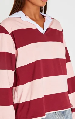 PrettyLittleThing T-Shirts*Striped Collar Detail Long Sleeve T Shirt