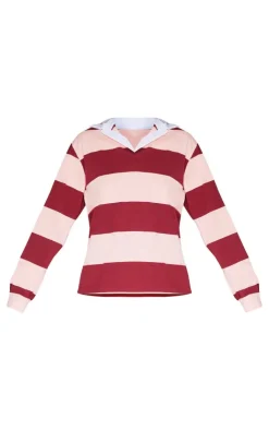 PrettyLittleThing T-Shirts*Striped Collar Detail Long Sleeve T Shirt