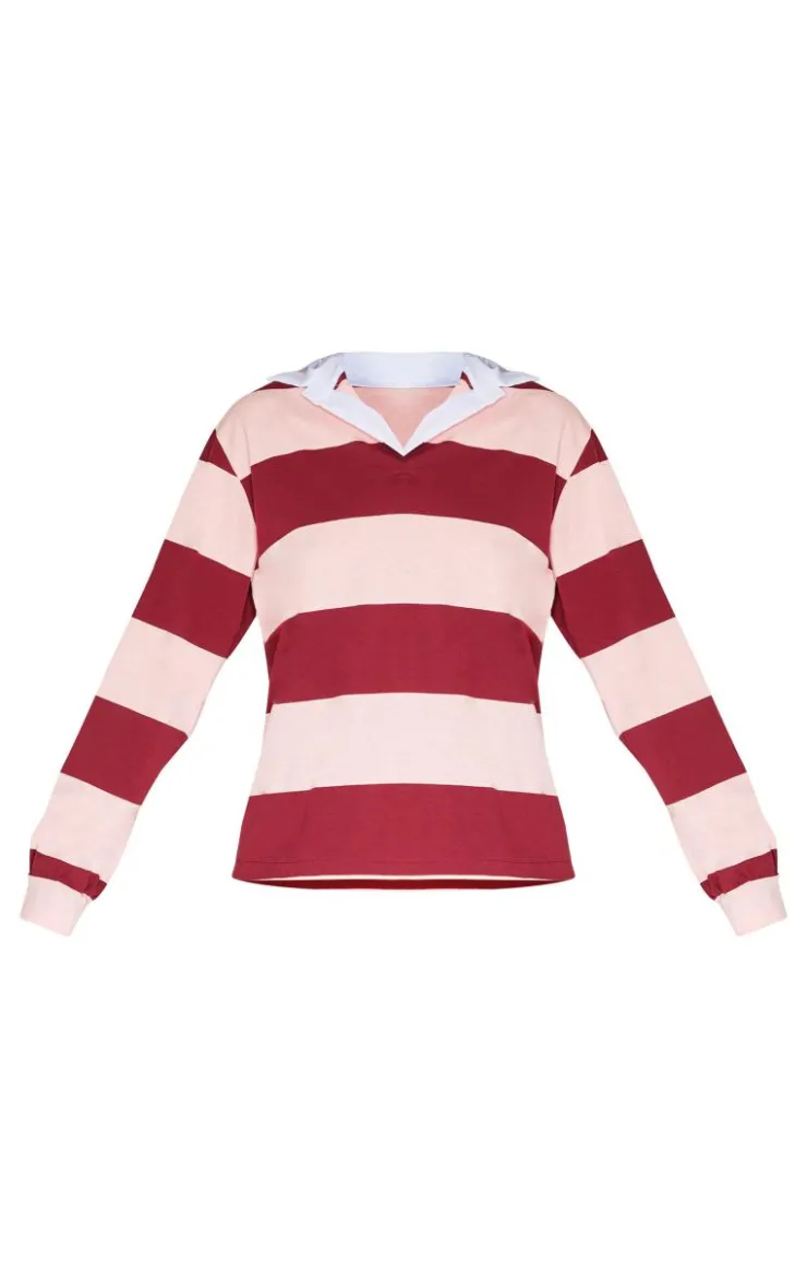 PrettyLittleThing T-Shirts*Striped Collar Detail Long Sleeve T Shirt