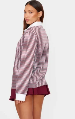 PrettyLittleThing T-Shirts*Striped Collared Oversized Long Sleeve T Shirt