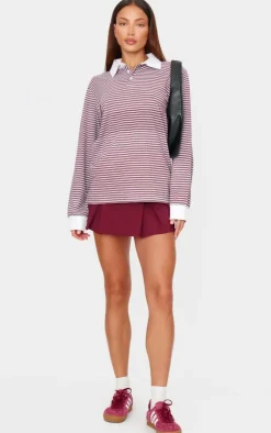 PrettyLittleThing T-Shirts*Striped Collared Oversized Long Sleeve T Shirt