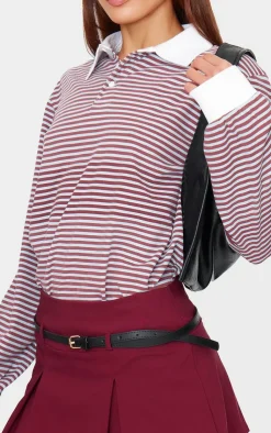 PrettyLittleThing T-Shirts*Striped Collared Oversized Long Sleeve T Shirt