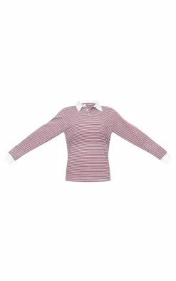 PrettyLittleThing T-Shirts*Striped Collared Oversized Long Sleeve T Shirt