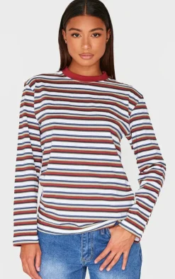 PrettyLittleThing Thanksgiving Outfits*Striped Contrast Collar Long Sleeve Top