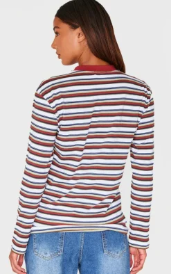 PrettyLittleThing Thanksgiving Outfits*Striped Contrast Collar Long Sleeve Top