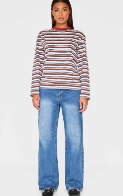 PrettyLittleThing Thanksgiving Outfits*Striped Contrast Collar Long Sleeve Top