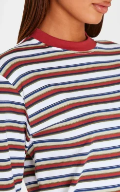 PrettyLittleThing Thanksgiving Outfits*Striped Contrast Collar Long Sleeve Top