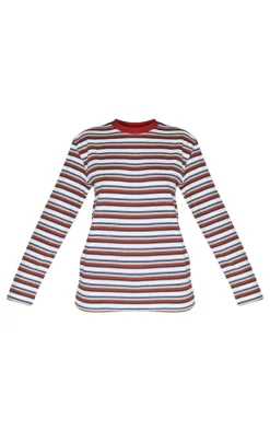 PrettyLittleThing Thanksgiving Outfits*Striped Contrast Collar Long Sleeve Top