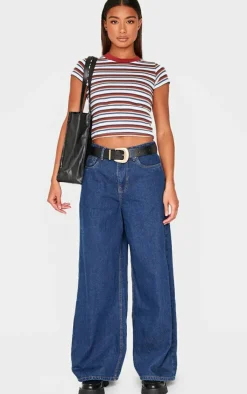 PrettyLittleThing Thanksgiving Outfits*Striped Contrast Collar Short Sleeve Top