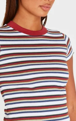 PrettyLittleThing Thanksgiving Outfits*Striped Contrast Collar Short Sleeve Top