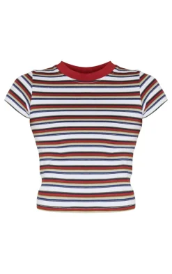 PrettyLittleThing Thanksgiving Outfits*Striped Contrast Collar Short Sleeve Top
