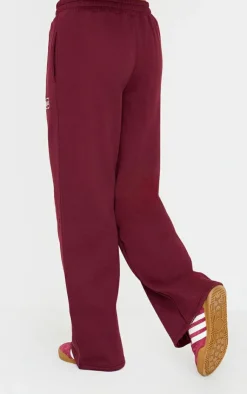 Online PrettyLittleThing Studio Archives Embroidered Wide Leg Sweatpants Burgundy