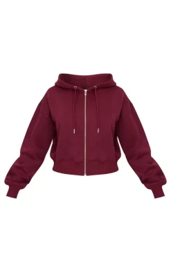 Discount PrettyLittleThing Studio Archives Embroidered Zip Up Jacket Burgundy