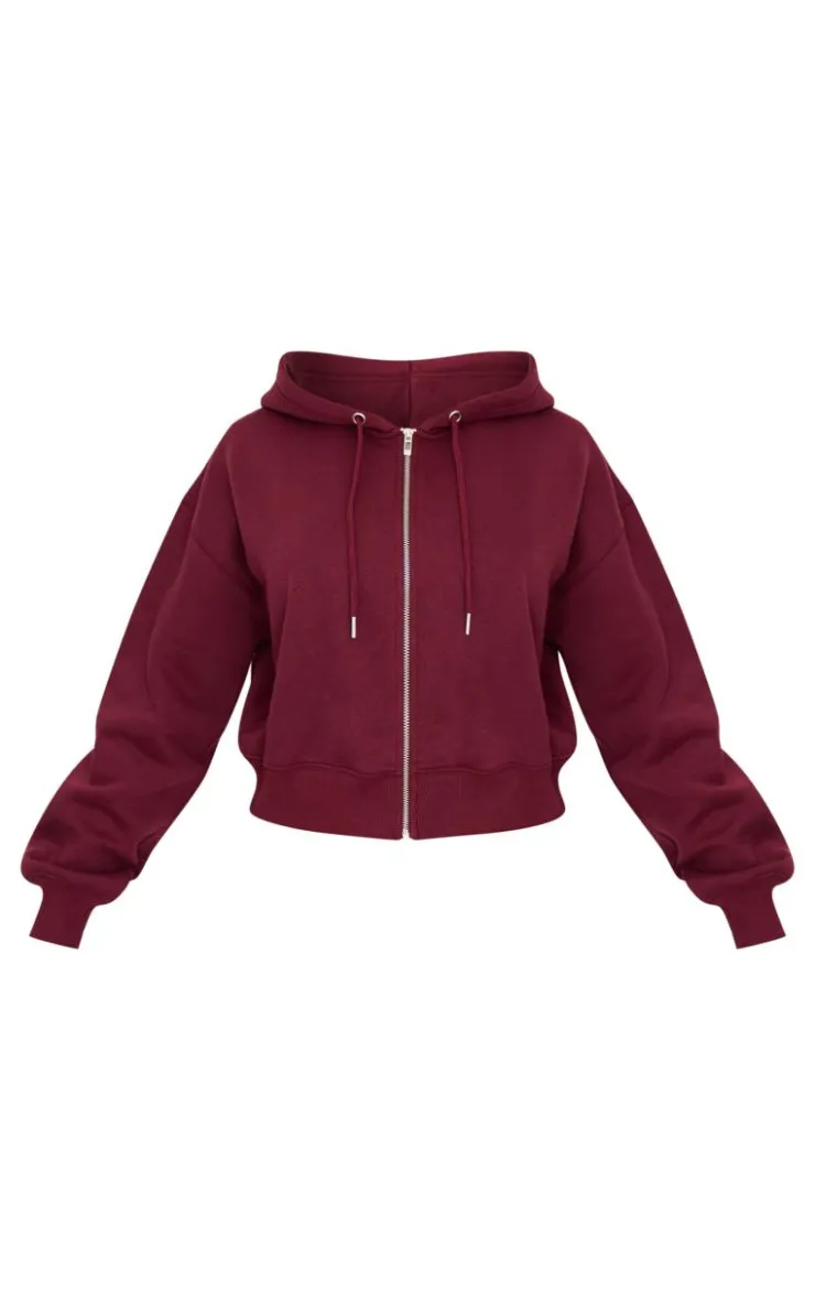 Discount PrettyLittleThing Studio Archives Embroidered Zip Up Jacket Burgundy