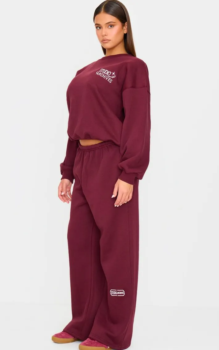 Burgundy Studio Archives Embroidered Oversized Sweatshirt