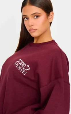 Burgundy Studio Archives Embroidered Oversized Sweatshirt