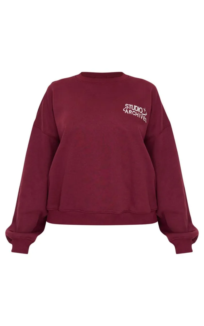 Burgundy Studio Archives Embroidered Oversized Sweatshirt