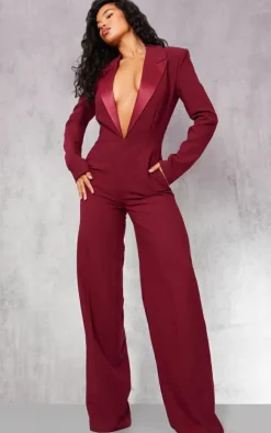 Tailored Satin Lapel Straight Leg Jumpsuit-PrettyLittleThing Best