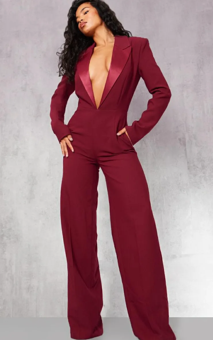 Tailored Satin Lapel Straight Leg Jumpsuit-PrettyLittleThing Best