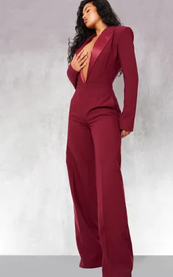 Tailored Satin Lapel Straight Leg Jumpsuit-PrettyLittleThing Best
