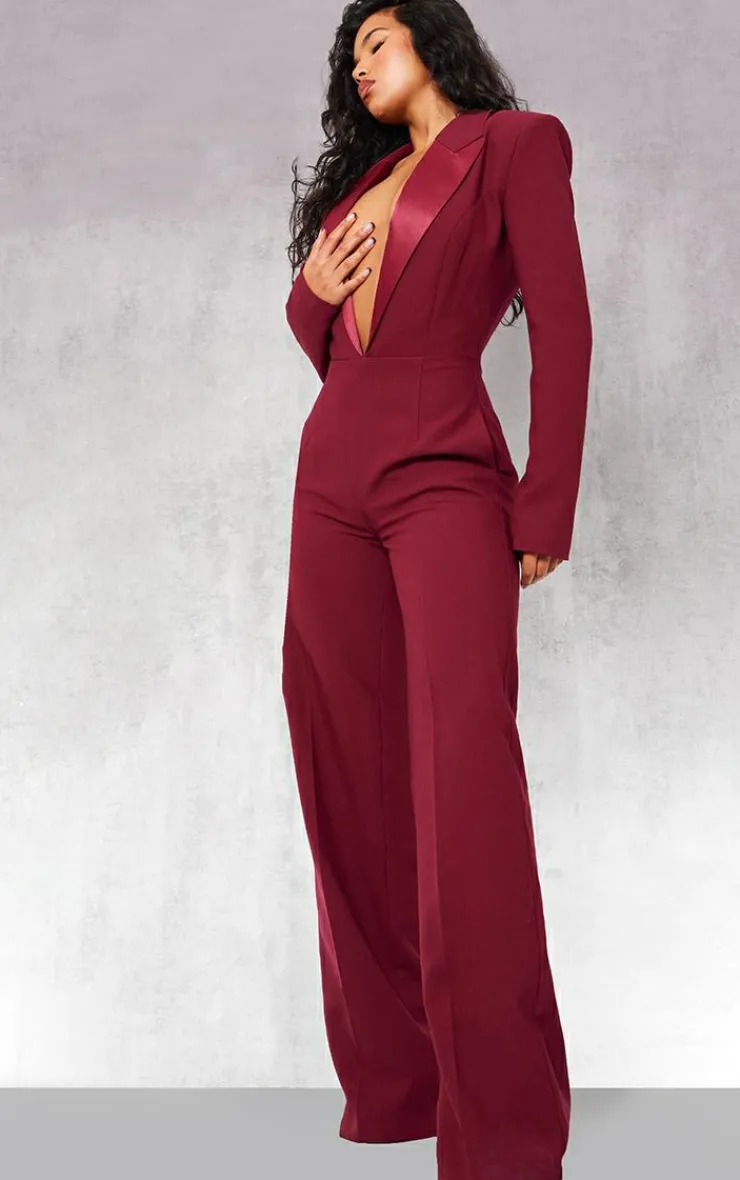 Tailored Satin Lapel Straight Leg Jumpsuit-PrettyLittleThing Best