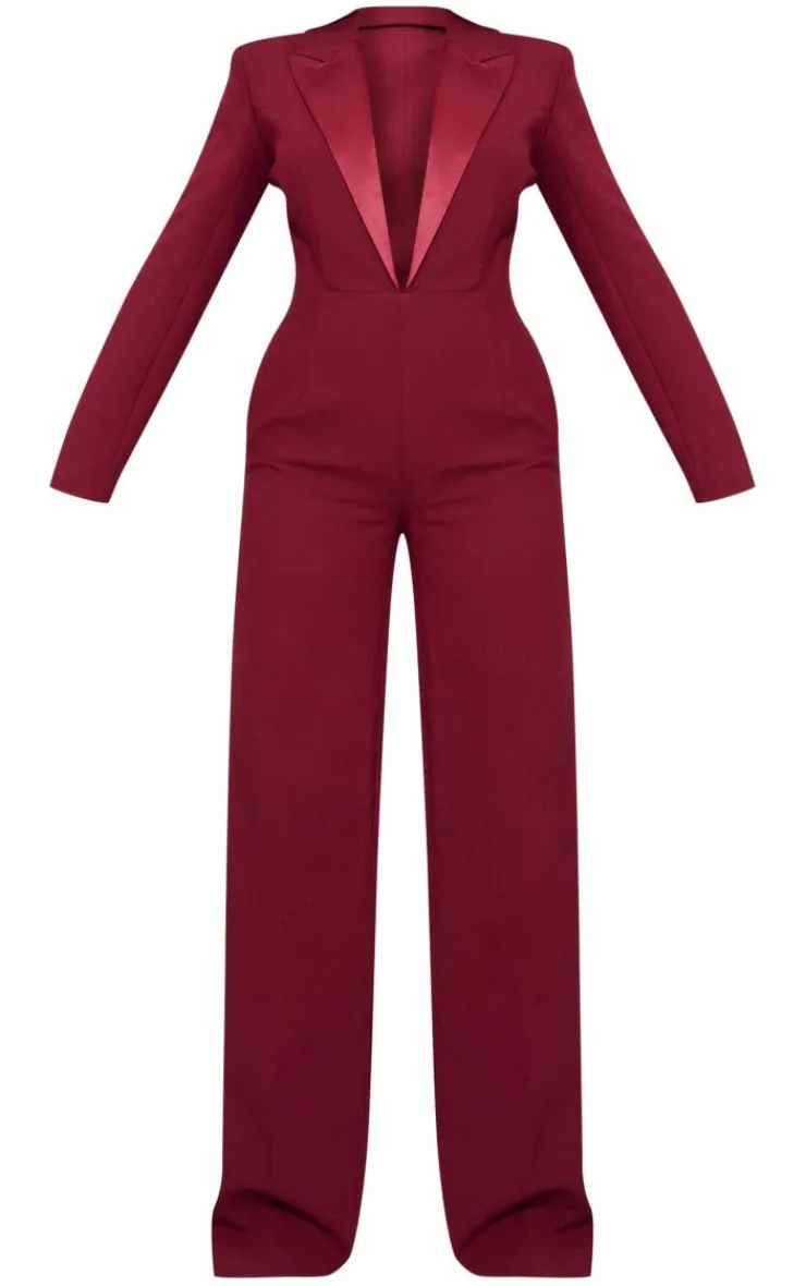 Tailored Satin Lapel Straight Leg Jumpsuit-PrettyLittleThing Best