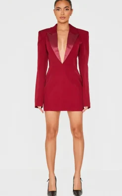 Tailored Satin Lapel Blazer Dress-PrettyLittleThing