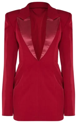 Tailored Satin Lapel Blazer Dress-PrettyLittleThing