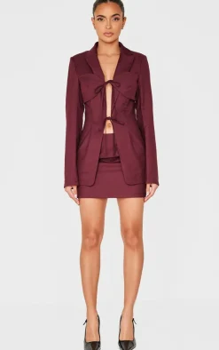 Outlet PrettyLittleThing Tailored Woven Pocket Detail Low Rise Micro Mini Skirt Burgundy