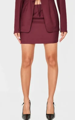 Outlet PrettyLittleThing Tailored Woven Pocket Detail Low Rise Micro Mini Skirt Burgundy