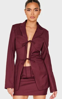 Outlet PrettyLittleThing Tailored Woven Pocket Detail Low Rise Micro Mini Skirt Burgundy