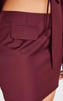 Outlet PrettyLittleThing Tailored Woven Pocket Detail Low Rise Micro Mini Skirt Burgundy