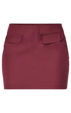 Outlet PrettyLittleThing Tailored Woven Pocket Detail Low Rise Micro Mini Skirt Burgundy