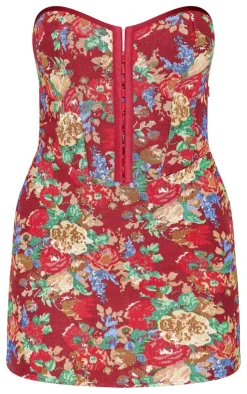 Tapestry Bandeau Lace Up Back Bodycon Dress-PrettyLittleThing Outlet