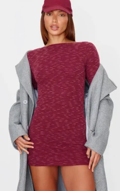 Textured Scoop Back Long Sleeve Bodycon Dress-PrettyLittleThing Discount