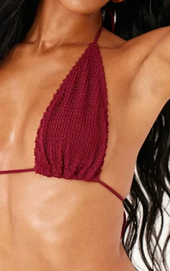 Burgundy Triangle Crinkle Bikini Top
