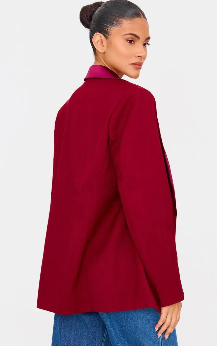 Burgundy Tuxedo Oversized Blazer