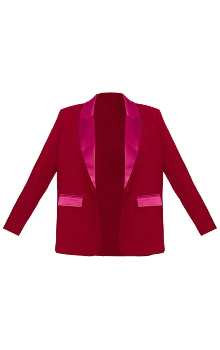 Burgundy Tuxedo Oversized Blazer