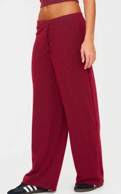 Sale PrettyLittleThing Two Tone Crinkle Rib Slouchy Fit Pants Burgundy